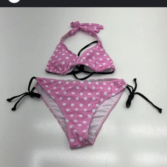 PINK AND WHITE POLKA DOT STRING BIKINI SET SIZE SMALL - Picture 3 of 16